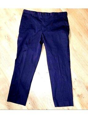 HART SCHAFFNER MARX- MENS BLUE 98% COTTON FLAT FRONT DRESS PANTS SIZE 38X30